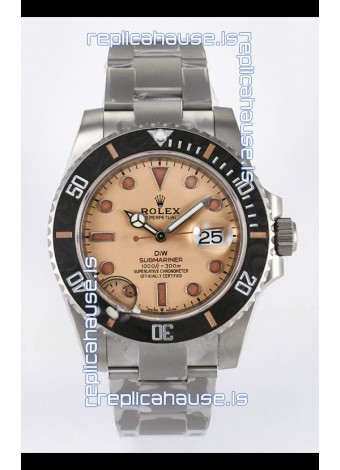 Rolex Submariner DiW Sandblasted Steel Casing Carbon Fiber Bezel Watch Beige Dial