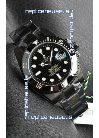 Rolex Submariner Blaken DLC Coated Swiss Replica Watch in Black Dial 
