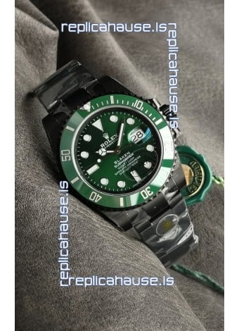 Rolex Submariner Blaken DLC Coated Swiss Replica Watch in Green Dial
