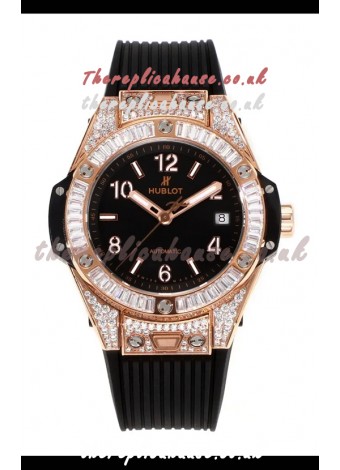 Hublot Big Bang One Click moissanite Rose Gold Super Clone Watch Black Dial