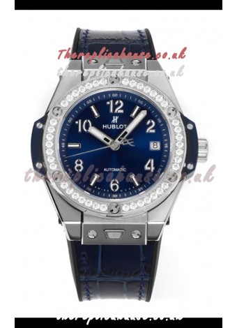 Hublot Big Bang One Click moissanite Bezel Super Clone Watch Blue Dial
