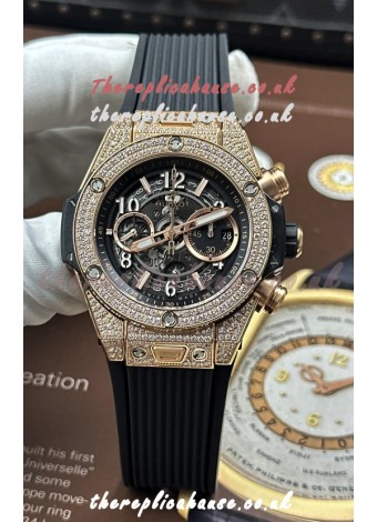 Hublot Big Bang Unico Rose Gold Diamonds Case Super Clone Watch 