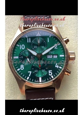 IWC PILOT'S Rose Gold Chronograph Green Dial Super Clone Watch 