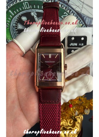 Jaeger-LeCoultre Reverso Tribute Duoface Rose Gold Burgundy & White Dial Super Clone Watch 