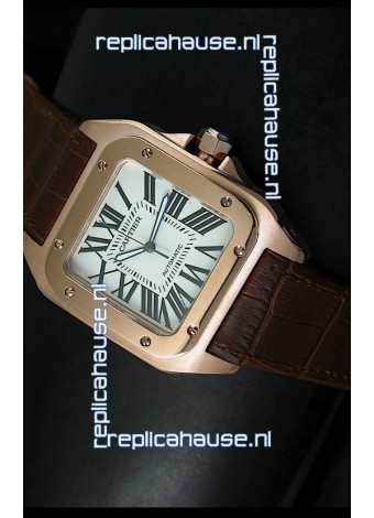 Cartier Santos 100 1:1 Mirror Replica Rose Gold Watch 42MM