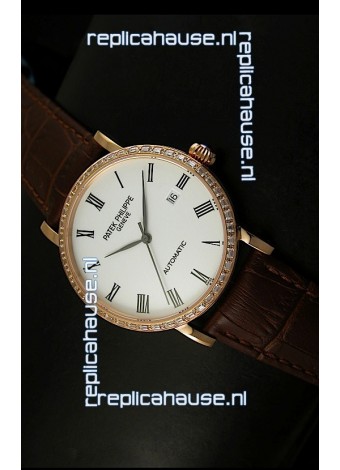 Patek Philippe Calatrava 5120 Swiss Replica Watch in Pink Gold Casing - Roman Hours