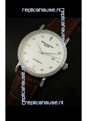 Patek Philippe Calatrava 5298 Swiss Replica Watch in Steel Casing - Diamonds Hours