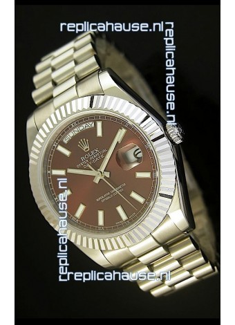 Rolex Day Date II 41MM Swiss Replica Watch - Brown Dial - 1:1 Mirror Replica Watch 