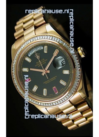 Rolex Day Date II 41MM Swiss Replica Watch - Black Dial - 1:1 Mirror Replica Watch 