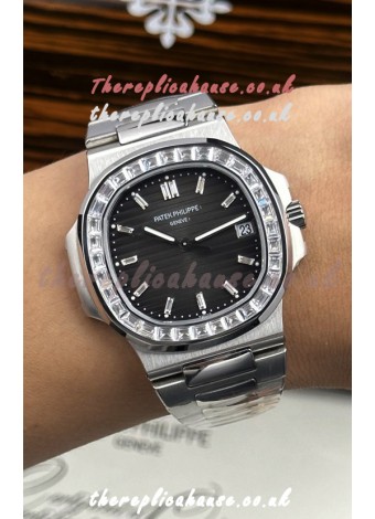 Patek Philippe Nautilus 5723 Black Dial White Sapphires Super Clone Watch 