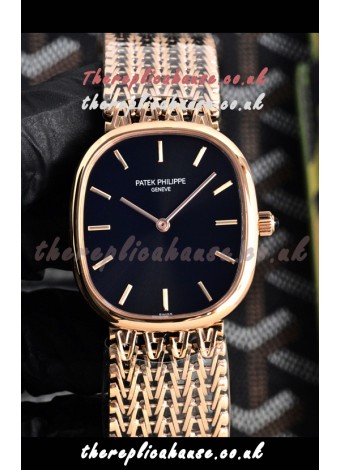 Patek Philippe Golden Ellipse 5738/1R-001 Rose Gold Black Dial Super Clone Watch 