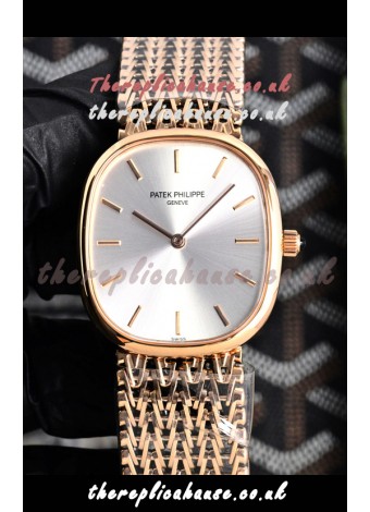 Patek Philippe Golden Ellipse 5738/1R-001 Rose Gold Steel Dial Super Clone Watch 