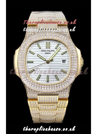 Patek Philippe Super Clone Nautilus 5711/G Diamonds Paved Edition White Dial