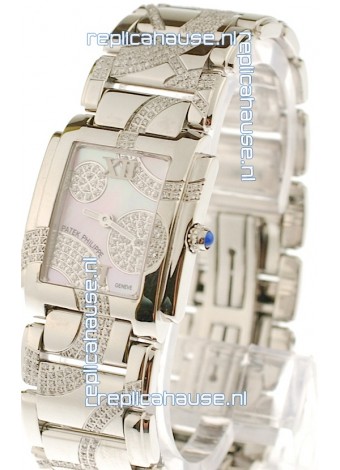 Patek Philippe Twenty Four Swiss Replica Steel Watch in Pink Pearl Dial 