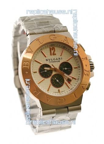 Bvlgari Diagono Mens Scuba japanese Replica Watch in Cream Carbon Dial