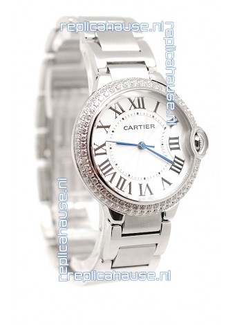Ballon De Cartier Swiss Replica Mid Sized Watch in Diamond Bezel