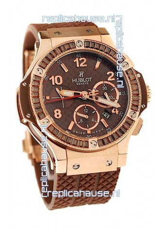 Hublot Big Bang Pink Gold Swiss Watch with Baguatte Diamonds