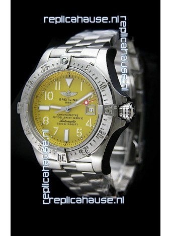 Breitling Chronomat Swiss Replica Watch in Steel Strap Yellow Dial