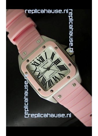 Cartier Santos 100 Swiss Ladies Automatic Replica Watch in Pink