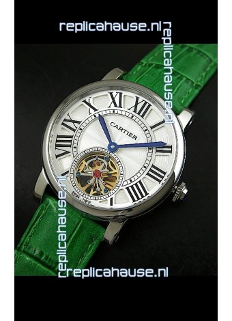 Cartier Ronde de Tourbillon Japanese Replica Watch in Green Strap