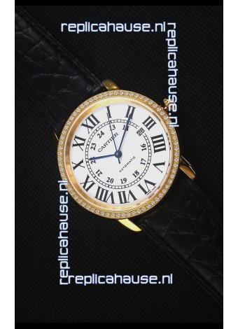 Cartier "Ronde De Cartier" Yellow Gold Case watch with Lab Created Diamonds Bezel