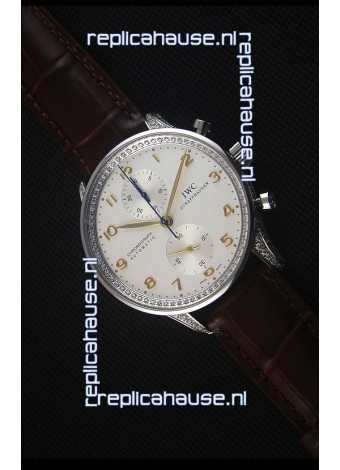IWC Portuguese Chronograph Stainless Steel with Diamonds 1:1 Mirror Replica Watch