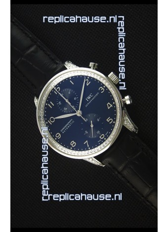 IWC Portuguese Chronograph Black Dial/Strap with Diamonds 1:1 Mirror Replica Watch