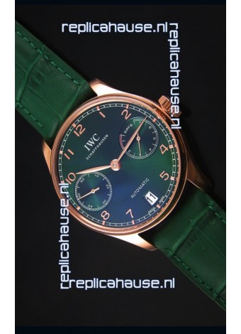 IWC Portugieser Swiss 1:1 Mirror Replica Watch Green Dial Rose Gold Case Watch