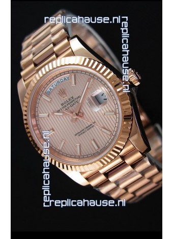 Rolex Day-Date 40MM Rose Gold in Pink Gold Textured Dial Roman Numerals Swiss Watch
