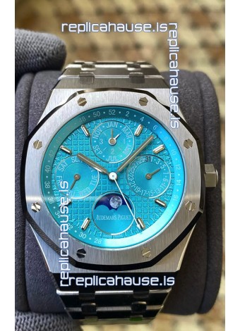 Audemars Piguet Royal Oak Perpetual Calendar Swiss Replica 904L Steel in Cyan Blue Dial