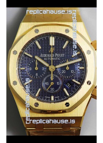Audemars Piguet Royal Oak Chronograph Yellow Gold Blue Dial Steel Strap Swiss Replica Watch