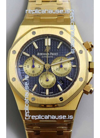 Audemars Piguet Royal Oak Chronograph Yellow Gold Blue Dial Steel Strap Swiss Replica Watch