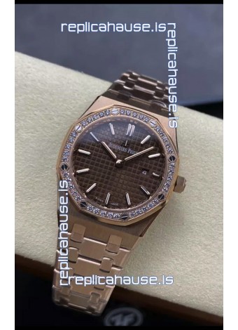 Audemars Piguet Royal Oak 33MM 904L Rose Gold Brown Dial 1:1 Mirror Replica Watch