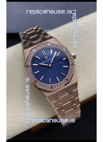 Audemars Piguet Royal Oak 33MM 904L Rose Gold Blue Dial 1:1 Mirror Replica Watch