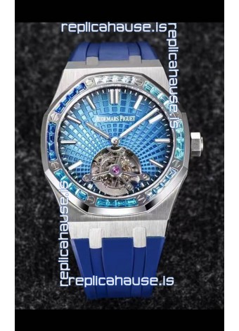 Audemars Piguet Royal Oak Tourbillon 41mm in 904L Casing - Blue Tapisserie Diamonds Bezel 1:1 Ultimate Replica