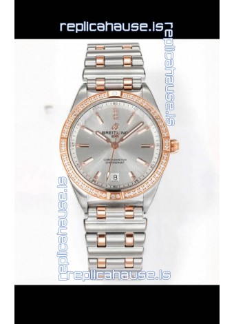 Breitling Chronomat 36MM 2 Tone Rose Gold Casing 1:1 Mirror Replica Watch Steel Dial