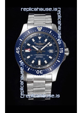 Breitling SuperOcean II 44mm 904L Steel Case 1:1 Mirror Replica Watch in Blue Dial 