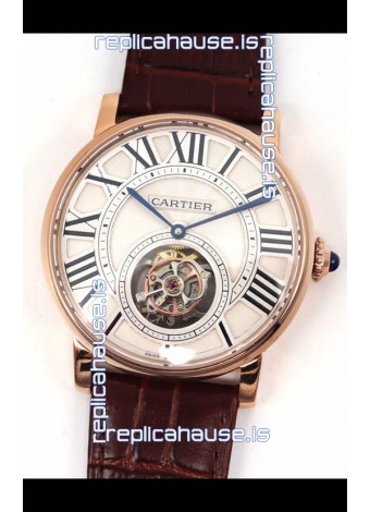 Rotonde De Cartier Flying Tourbillon Swiss Replica Watch in Rose Gold Casing