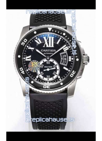 Calibre De Cartier Watch 42MM Black Dial Steel Case - 1:1 Mirror Replica Watch