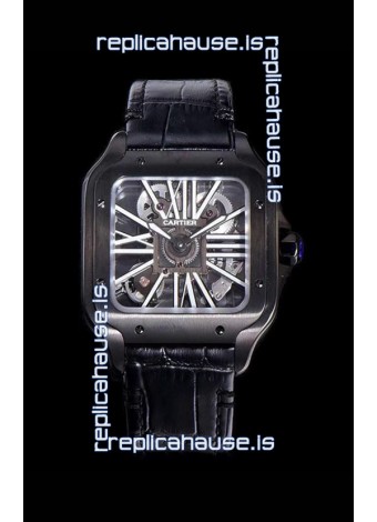 Cartier Santos DUMONT Skeleton Watch in Black DLC Coated Casing Swiss Movement Watch 