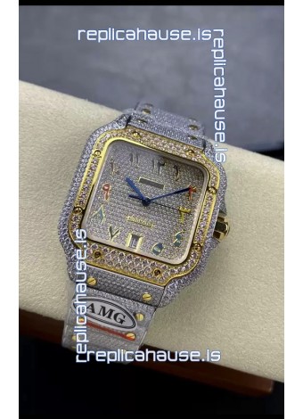 Cartier "Santos De Cartier" 904L Steel Diamonds Colored Arabic Dial 1:1 Mirror Replica - 40MM - Genuine Diamonds