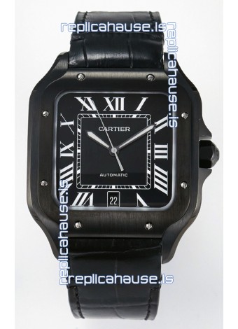 Cartier Santos De Cartier DLC Coating on Steel Black Dial Super Clone Replica 40MM Watch 