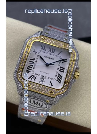 Cartier "Santos De Cartier" Two Tone White Dial 1:1 Mirror Replica - 40MM - Genuine Diamonds