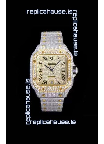Santos De Cartier Swiss Replica Watch with Diamonds Embedded Dial in Two Tone Casing 40MM