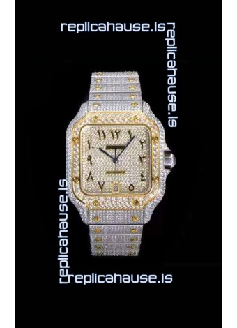 Santos De Cartier Swiss Replica Watch with Diamonds Embedded Dial in Two Tone Casing 40MM