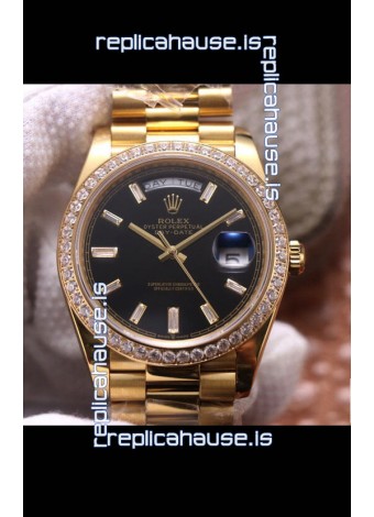 Rolex Day Date Presidential 904L Steel Yellow Gold 40MM - Black Dial 1:1 Mirror Quality Watch