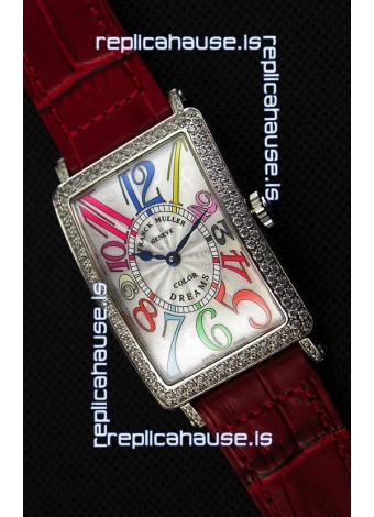 Franck Muller Long Island Color Dreams Ladies Swiss Replica Watch - Red Strap