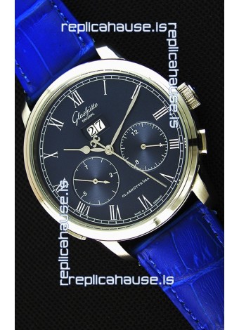Glashuette Dual Sub Dial Japanese Replica Watch in Blue Dial