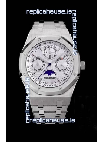 Audemars Piguet Royal Oak Perpetual Calendar Swiss Replica Steel Casing Watch in White Dial 
