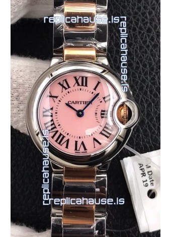 Ballon De Cartier Swiss Quartz 1:1 Mirror Quality 28MM in Two Tone Rose Gold Strap